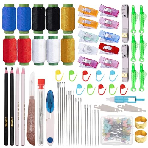 125 Pièces Kit Couture Complet Kit Couture avec Aiguilles Fils Dés enfileurs Découdoir Ciseaux Épingles Marqueurs Mètre Ruban pour Réparation Vêtements et Création Textile