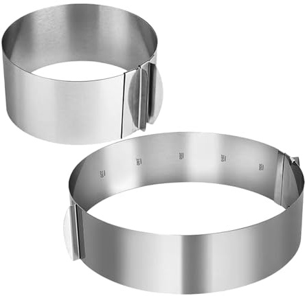 TOGEVAL 2 piezas Anillos de Postre de Acero Inoxidable Ajustables Moldes Redondos Extensibles para Mousse Tartas y Pasteles Utensilios de Repostería Compactos y Precisos