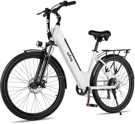 Qlife Cityone 26 Electric Bike for Adults, Peak 750W Step-Through Ebike, 40-Mile Range, Up to 22 MPH, Removable Battery, 7-Speed Commuter Electric Bike, City Comfort Ride, White/FR