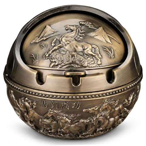 AwnsIMfreien Cendrier drôle et Anti-Odeur, avec Couvercle Rotatif, Petit décor sphérique en Alliage de Bronze, succès