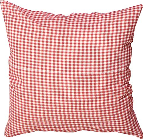 Erwin Müller Seersucker Kuschel-Kissenbezug karo in Wendeoptik rot-weiß Größe 40x40 cm - für die warme Jahreszeit, bügelfrei, schnell trocknend, mit Reißverschluss
