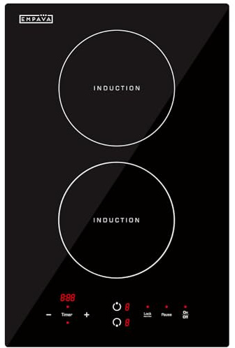 Empava Electric Stove Induction Cooktop Vertical with Dual Burners Vitro Smooth Surface 120V, 12 Inch, Black Ceramic Glass