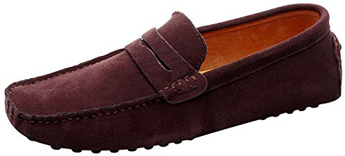 Jamron Män Mocka Läder Penny Loafers Mockasin Tofflor Kaffe EU44