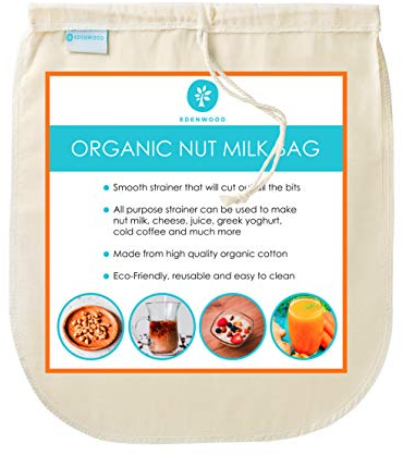 Nut Milk Bag Strainer, 100% Organic Cotton Fabric Cheesecloth for Straining, Filter for Nut Milk, Greek Yoghurt, Juice, Smoothies, Jam and Jelly, Cold Coffee, 10 x 12 Straining Bag - Edenwood