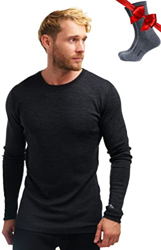 Merino.tech Maglia Termica Lana Merino Uomo - 100% Intimo Termico Lana Merino Uomo Leggero, Medio, Pesante con Calzini (Medium, Charcoal Gray 250)