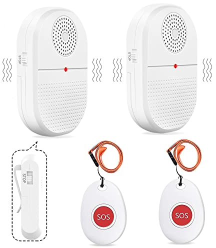 Daytech Boton Emergencia Ancianos,Avisador Personas Mayores con Alerta por Vibración，Boton Llamada Emergencia Puede Utilizarse en Domicilios/ Residencias de Ancianos/Hospitales(2 Receptor + 2 Botón)