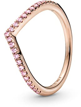PANDORA Timeless Wishbone Funkelnder Rosafarbener Ring aus 14 Karat Rosévergoldeter Metalllegierung mit Cubic Zirkonia, Größe: 56, 186316C02-56