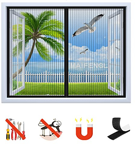 Fliegengitter Fenster, Insektenschutz Magnetfenster Fliegenvorhang Moskitonetz ohne Bohren, Magnet Fliegengitter für Balkontür Wohnzimmer-Black-A|| 35x82inch(90x210cm)