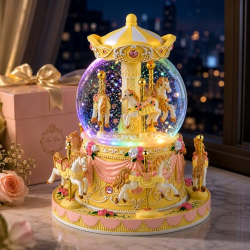 Karusell musiklåda hästgåva – Merry Go rund snöglob för fru barn flickor kvinnor dotter musiklådor mekanism födelsedag årsdag jul alla hjärtans dag present spela Canon