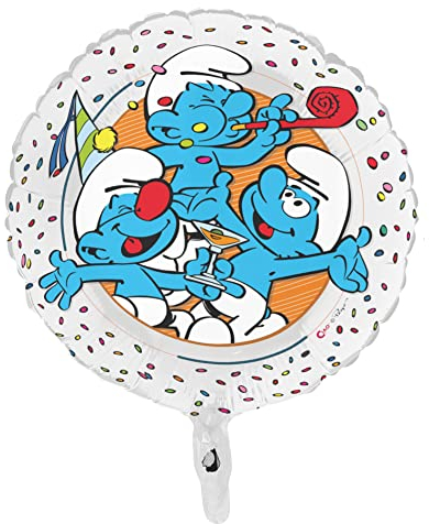 Ciao Pitufos globo foil balloon mylar round (46 cm, 18 pulgadas) original Smurfs, azul, blanco
