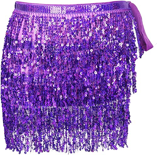 Carnavalife Pañuelo Danza del Vientre, Falda de Pañuelo con Monedas de Lentejuelas Brillantes, Cinturón Danza del Vientre Mujer (Salsa Morado)