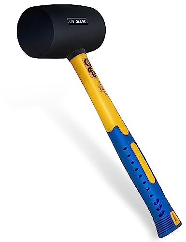 S&R Maza de goma blanca con mango doble curvado de fibra de vidrio estable. (230 Gr / 45 mm, Negro)