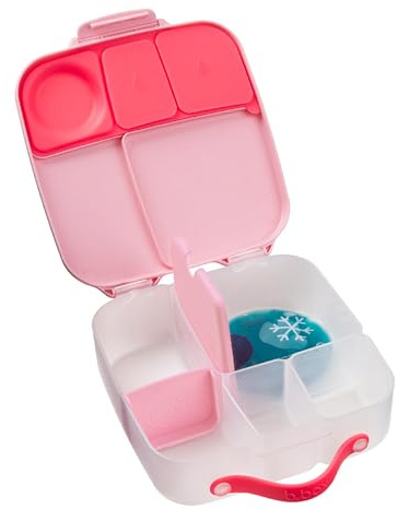 b.box Brotdose Kinder mit Fächern | Jumbo Bento Box mit 4 Fächern (2 Auslaufsicher), Herausnehmbarer Trennwand, Gel-Kühlakku | Schul Lunchbox Ab 3, 2L