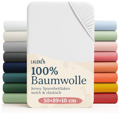 Laleni Jersey Spannbettlaken, 50x89cm, für Baby Beistellbett & Stubenwagen, 100% Baumwolle, Oeko-TEX Zertifiziert, 2er Set, Weiß