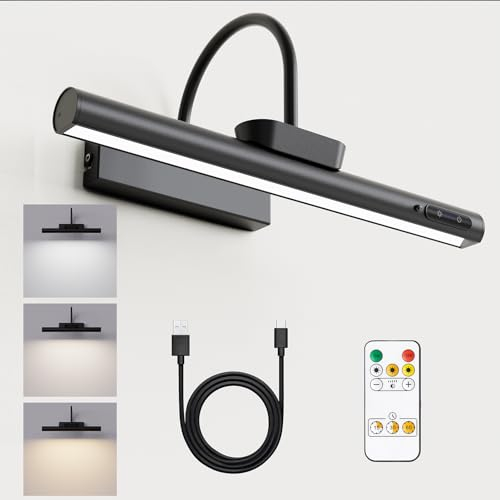 HARPER LIVING Wiederaufladbare Bilderleuchte mit Fernbedienung, dimmbar und 3 Farbtemperaturen, batteriebetriebene Wandleuchte mit Timer und Speicher, LED-Anzeigelampe für Bildergalerie – Schwarz