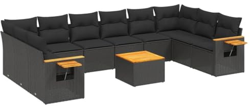 vidaXL Loungegrupp för trädgården m. dynor 11 delar konstrotting svart