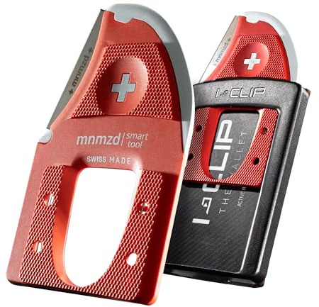MNMZD vielseitiges Schweizer Multitool im handlichen Scheckkartenformat für Geldbörsen, Slim Wallets, optimiert für I-CLIP I scharfes kleines Messer I stabile Sicherheitsnadel und zwei Stecknadeln