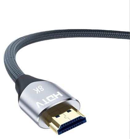 H.May 8K HDMI Cable 2.1,(7680x4320P,8K/60Hz,4K/120Hz,2K/144Hz,1080P/240Hz),HDTV Interface, High-Speed 48Gbp HD Cable Compatible with TV/PS/Computer/Projector/Video/Game-Grey (1.5 meter)