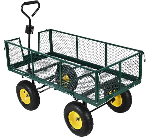 500KG 1100lb Extra Large Garden Trolley Festival Cart Wheel Barrow Quad Tractor Trailer Towable Camping Truck Steel Metal Mesh Big Gardening Transport Plants Dump Waste Heavy Duty Sack Utility Wagon