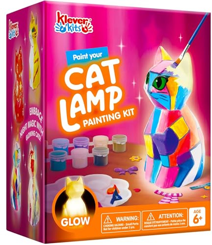 Klever Kits Kit de lámpara de gato, manualidades para niños de 6 a 12 años, kit de pintura con luz nocturna, kit de manualidades para niñas, juguetes para gatos, regalo de cumpleaños