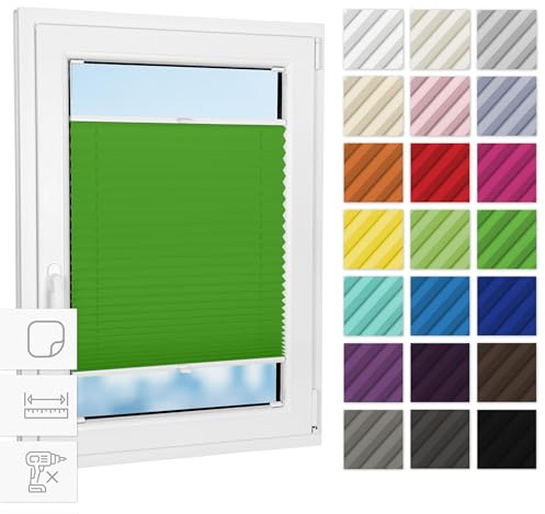 Estika Plissee zum Kleben Innenrahmen - Grün - 90 cm x 180 cm - Plissee ohne Bohren,Plissee-Rollos für Fenster mit Klebemontage, Innenjalousie