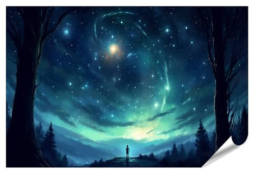 islandburner XXL Bild Poster Sternenhimmel Galaxie Universum Nacht Raum Natur Kind Astronomie Schöne helle Milchstraße Astronom Mädchen Blau Premium Bilder Fotodruck