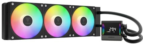 GAMDIAS CHIONE E4 360mm AIO Liquid CPU Cooler, Real-Time Digital Display Patented PWM Pump, 3 x 120mm Easy Cable Management Daisy Chained Fans w/ARGB Sync, Intel LGA 1851/1700/1200；AMD AM5/AM4, Black