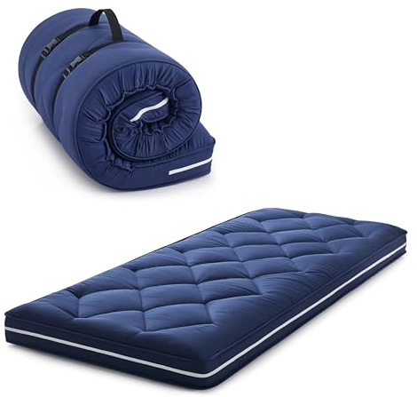 Jamdok Single Roll Up Floor Mattress,Memory Foam Folding Bed Mattress Topper,Machine Washable Cover,Sleeping Pad,Portable(190X75X10cm) Blue