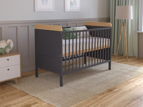 Love For Sleep Babybett Beistellbett 120x60 cm mit Matratze - Kinderbett Baby Bett Holz Anthrazit-Kiefer, Babybett Komplett Set - Kinderbett Babybett Mitwachsend Gitterbett