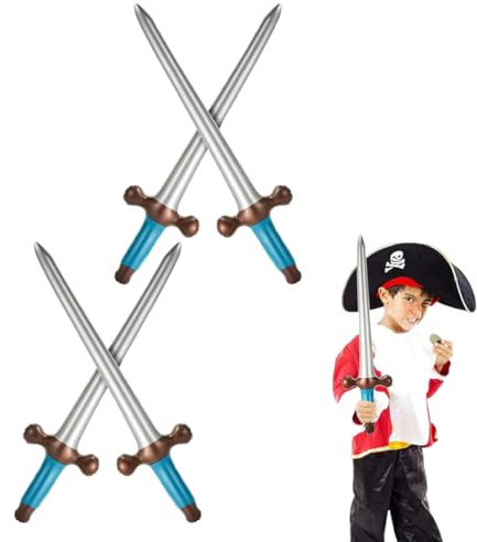 OUDQFCJ 4 Pezzi Gonfiabile per Bambini,Spada Giocattolo,Pirata Accessori Bambini,Pirata Bastone Spada,Giocattolo Acqua,Decorazione per Piscina Feste Tema,Accessori per Costumi in Maschera