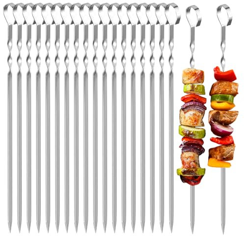 20 Stück Grillspieße Edelstahl, Metall Spieße BBQ, Kebab Spieße aus Edelstahl, Lange Grillspieße Kebab Spieße, Flache Spieß Stöcke, BBQ Grillspieß für Grillpartys Freien und im Gar