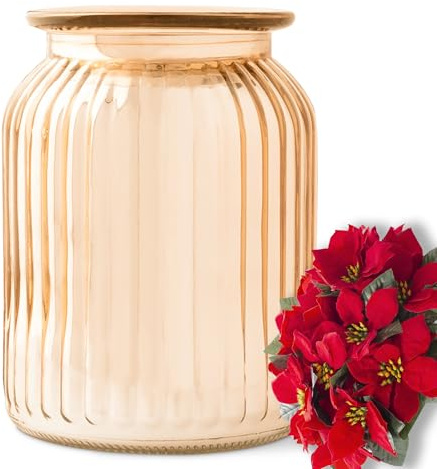 Wrenbury Jarrón dorado para flores, diseño de espejo, 18,5 cm, jarrón de vidrio acanalado, tarro dorado con purpurina para decoración del hogar