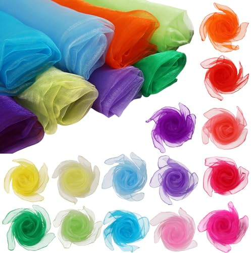 MUNSKT 14PCS Coloré Jongliertücher, Jardin d'enfants Danse Tissues, Chiffontücher Gymnastik Tissues, Kindershow, Activités Accessoires Décoration (60x60cm)