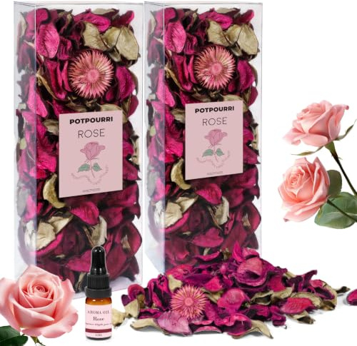 Scent-Hi Natural Rose Scented Pot Pourri with 10ml Essential Oil | 240g Dried Flower Mix, 2 Pack Long Lasting Bowl Fillers for Bathrooms, Bedrooms, Home Fragrance & Decor Gifts