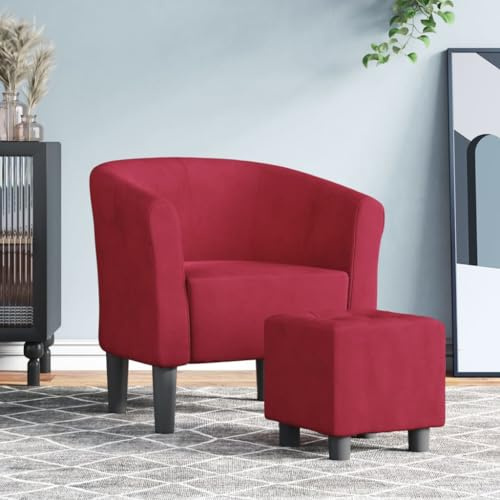 Mimdixy Sillón de lectura, sillón de relax, sillón, sillón para los oídos, silla de salón para salón, sillón de club con reposapiés, color rojo vino, terciopelo, para habitaciones de invitados