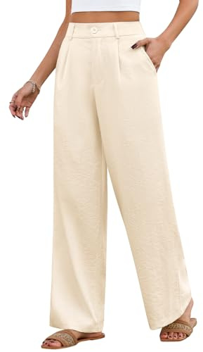 Fashora Pantalones para Mujer Verano Pantalones Anchos Botones Cintura Elástica Pantalones Palazzo Ligeros Elegantes con Bolsillos Prendas Inferiores Casuales