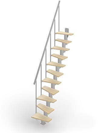 Escalera Mister Step Small para ahorrar espacio, recta, 11 peldaños, 240 - 284 cm de altura. abedul - blanco