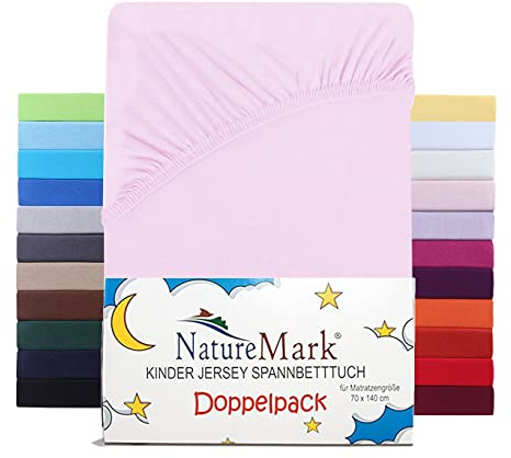 NatureMark Kinder Spannbettlaken 70x140 cm – Weiches Jersey, 100% Baumwolle, 2er Set für Babybett und Kinderbett, Rosa