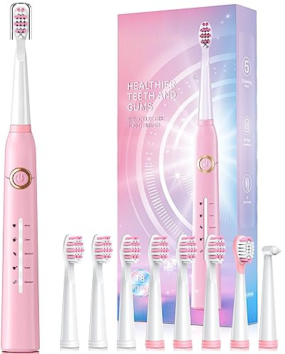 Electric Toothbrush for Adult, Sonic Toothbrushes with 8 Brush Heads 40000 VPM 5 Modes, Sonic Toothbrushes Fast Rechargeable 4 Hours Last 30 Days (P1, Blompink)