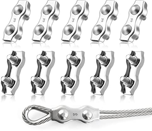 LYCXAMES M3 Duplex Klemme, 10 Stück Drahtseilklemme, Edelstahl 304 Kabelklemme, 3mm Drahtseil Stahlseil Wäscheleine Markise Fixiert (M3)