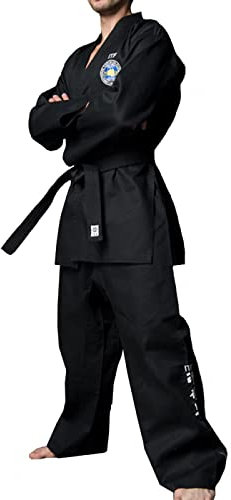 KUXUAN Schwarzer ITF Taekwondo-Anzug für Erwachsene, Bestickter Karate-Anzug Judo-Anzug für Das Judo-Training,Black-160