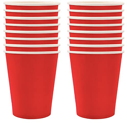 250ml Rot Papier Partybecher,16 Stück Rot Pappbecher,Trinkbecher Hochzeit Einwegbecher Disposable Cups für Hochzeit,Kinder DIY,Partybedarf,Tee,Heißen und Kalten Getränken Einwegkaffee Becher