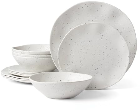Oneida 895951 Terrazzo Melamine Cream 12 Piece Dinnerware Set, Lightweight Melamine Material