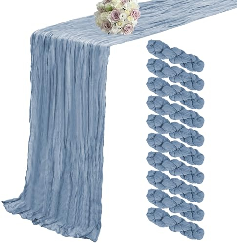 Lot de 10 chemins de table en étamine, style bohème, pour fête, banquet, mariage, anniversaire (90 x 400 cm) - Bleu poudré