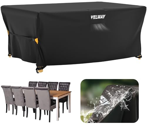 Velway Housse Salon de Jardin Imperméable - Housse Table de Jardin avec Boucles Coupe-Vent Protection pour Tous Les Temps pour Table et Chaise d'extérieur (Noir,242x162x100cm)
