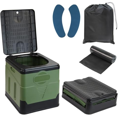 Montafox Toilette Portatile Campeggio Pieghevole Max 150 kg WC Mobile Gabinetto 12 Sacchetti Igienici Stabile - Colore:verde/nero