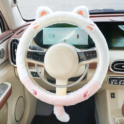 Badaren Couvre Volant Peluche Universelle 15in (38cm) - Protection et Housse Auto Fluffy pour Hiver - Compatible Chat