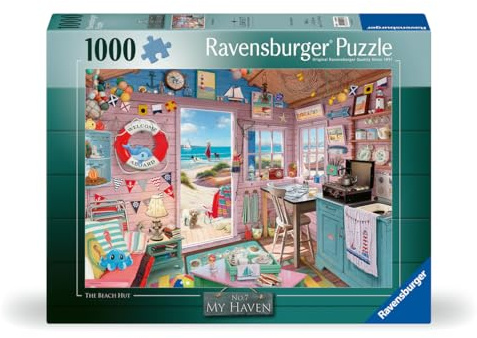 Ravensburger My Haven No. 7 The Beach Hut 1000 Piece Jigsaw Puzzle for Adults, Coastal Retreat Design, Ages 12 Years and Up
