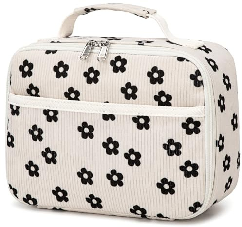 Bluboon Kids Girls Lunch Bag Insulated Lunch Box for school Corduroy Lunch Cooler Organizer School Kids Lunch Tote (Corduroy Beige Floral)