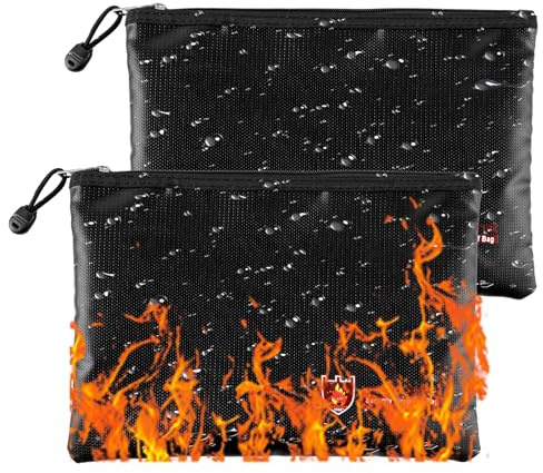 APACALI 2 fundas para documentos ignífugas, A4, 29 x 20 cm, resistentes al fuego, impermeables, con cremallera, fibra de vidrio, para documentos A4 A5, archivos bancarios
